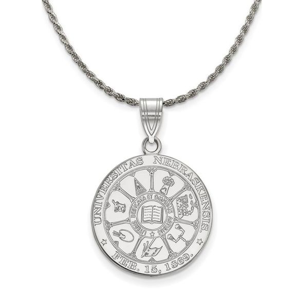 Sterling Silver U. of Nebraska Large Crest Disc Necklace -...